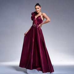 Elegant One Shoulder 3D Decoration Sequin Evening Dress