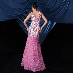 Elegant V neck Sequined Fishtail Evening Dress