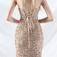 Elegant Boning Ostrich Plush Bottom Sequin Evening Dress