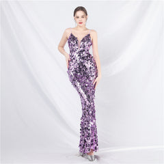 Elegant Sequin Strap Long Evening Dress