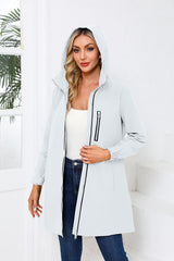 Women Hooded Long Sleeve Windbreaker Coat