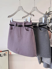 Women High Waist Woolen Short Skirt