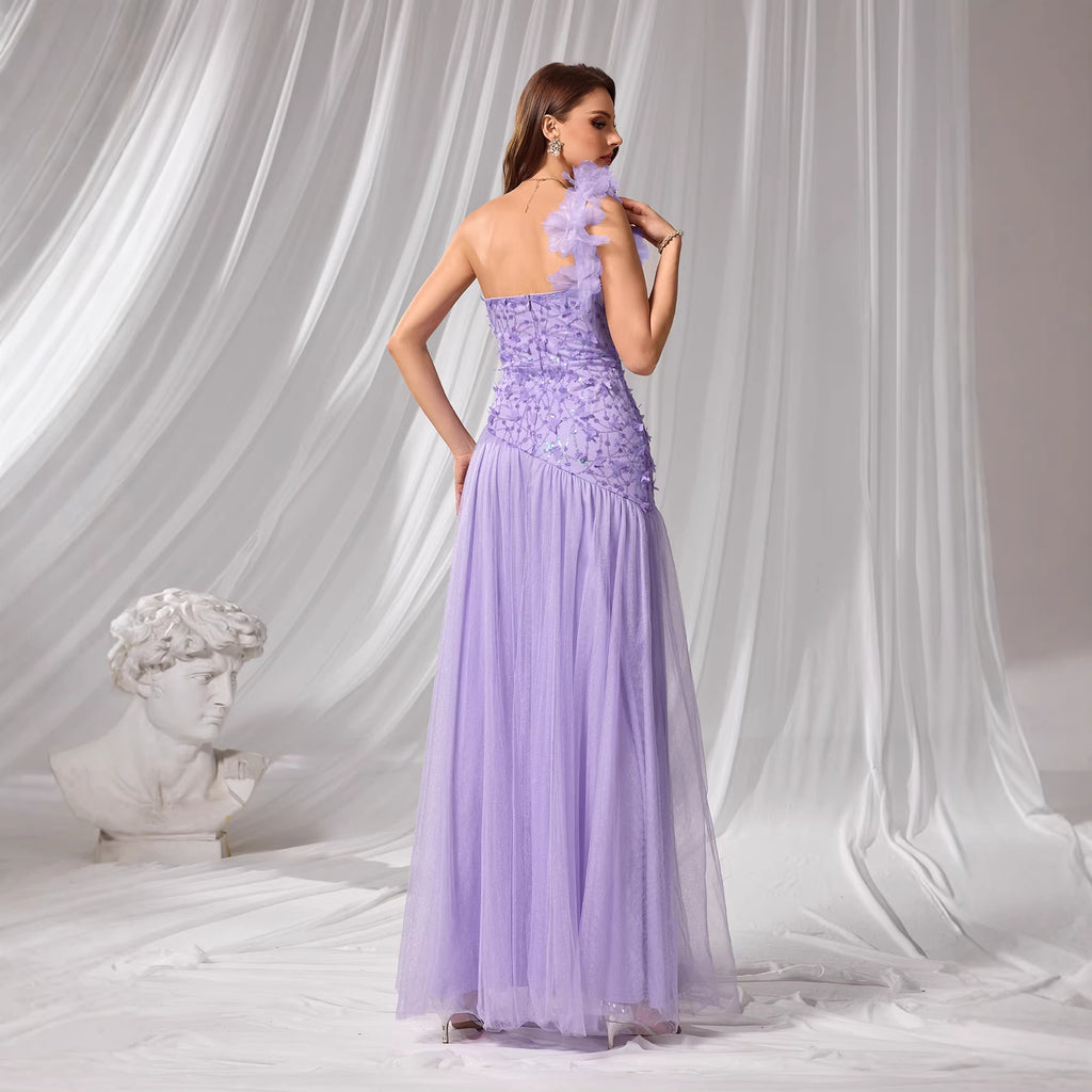 RevChic Étoile – Petal-Mesh Split Shoulder Evening Dress