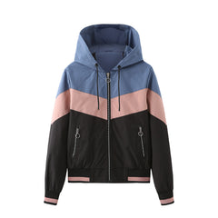 Color Block Casual Patchwork Hooded Jacket