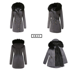 Women Fleece Lined Fur Collar Hooded Warm Jacket