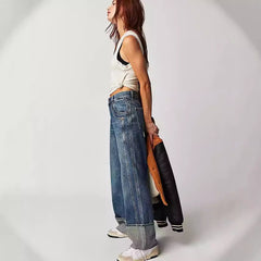 Retro Washed Mid Waist Loose Jeans