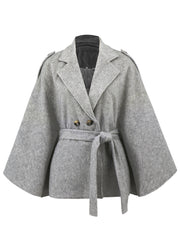 Collared Thin Strap Slim Fit Cloak Robe Woolen Coat