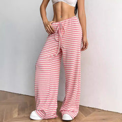 Women Stripe Drawstring Straight Leg Pants