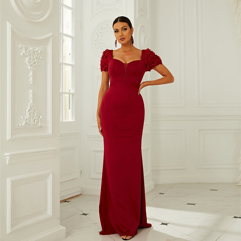 Elegant Short Sleeve V-neck Formal Dress