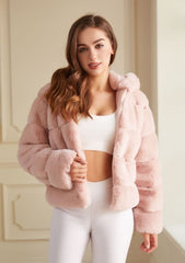 Short Solid Color Loose Hooded Faux Fur Coat