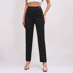 Women Stretch Slim Fit Buttoned Casual Pants