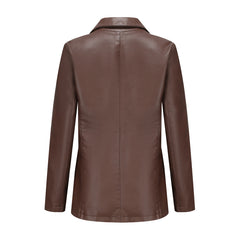 Long Sleeved Single Button Casual Leather Coat