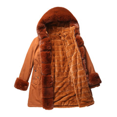 Women Detachable Fur Collar Hooded Warm Cotton Padded Coat