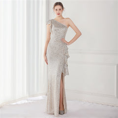 Elegant One Shoulder Sequin Evening Dress