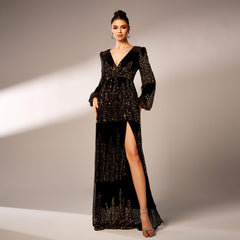 High End Long Sleeve Sequine Cocktail Evening Dress