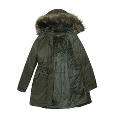 Women Cotton Padded Detachable Fur Collar Quilted Coat