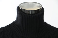 Black Short Turtleneck Puff Sleeve Sweater Top