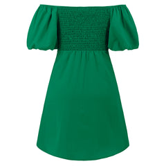 Sexy Off Shoulder Lantern Sleeve Pleated Short A Line Dress
