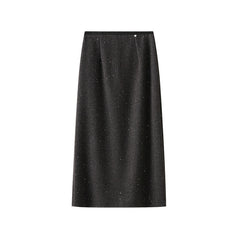 Elegant Bright Silk Woolen High Waist Slit Sequin Long Skirt