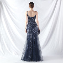 Elegant Sequin V-Neck Mesh Camisole Evening Dress