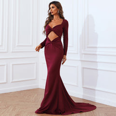 Elegant Long Sleeve Cut-out Evening Dress