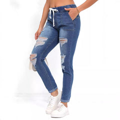 Slim Fit High Waist Hole Denim Jeans