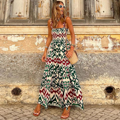 Summer Elegant Printed Vacation French Floral Strap Dress