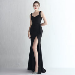 Satin Beaded Long Slit Formal Dress