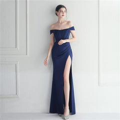 Off the Shoulder Collar Split Evening Dress