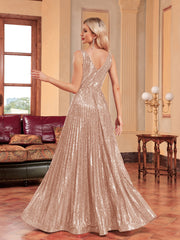 Elegant Sequin Beaded Sleeveless Evening Dress