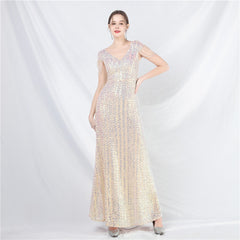 Elegant Craft Beaded Sequined Long A line Evening Dress