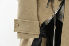 Spring Woolen Asymmetric Cut Detachable Trench Coat