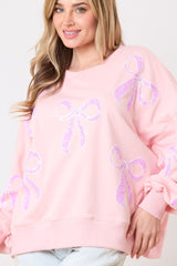 Loose Pullover Bow Ribbon Sequined Sweater