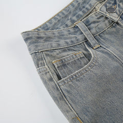 Women Washed Worn Straight Jeans