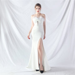 Elegant Feather Boning Corset Satin Evening Dress