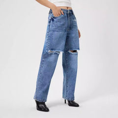 Women Loose Hole Denim Jeans