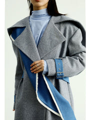 British Collar Detachable Stripe Coat