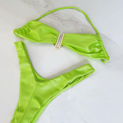 Fresh Solid Color High Slit Low Waist Bikini