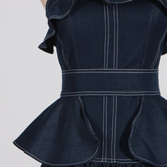 Elegant Denim Ruffled Tube Top Daily Dress