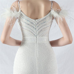 Elegant Ostrich Feather Sequin Evening Dress