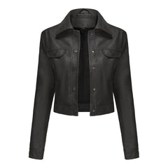 Women Multi Pocket Thin Leather Jacket