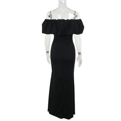 Sexy Off the Shoulder Black Pleated Slit Formal Dress