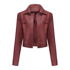 Women Multi Pocket Thin Leather Jacket