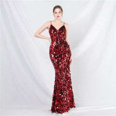 Elegant Sequin Strap Long Evening Dress