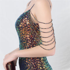 Elegant Beaded Colorful Sequin Long Evening Dress