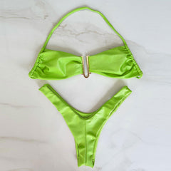 Fresh Solid Color High Slit Low Waist Bikini