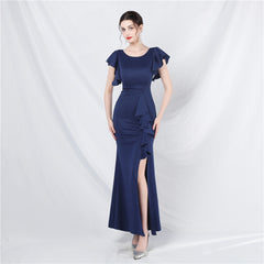 Elegant V-Neck Ruffle Short Sleeve Formal Dress