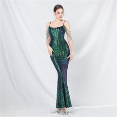 Elegant Beaded Colorful Sequin Long Evening Dress