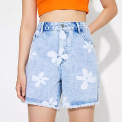 Loose Printed Jeans Shorts