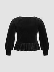 Plus Size Velvet Elegant Slim Long Sleeve Top